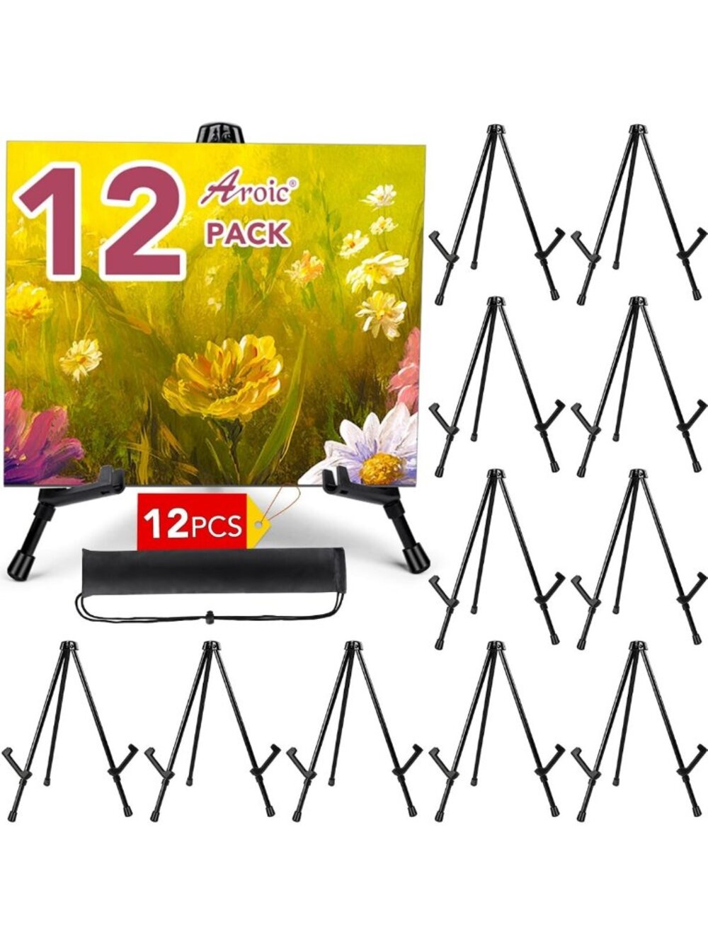 12 Pack 14" Black Steel Tabletop Easels for Art Display & Crafts - Versatile